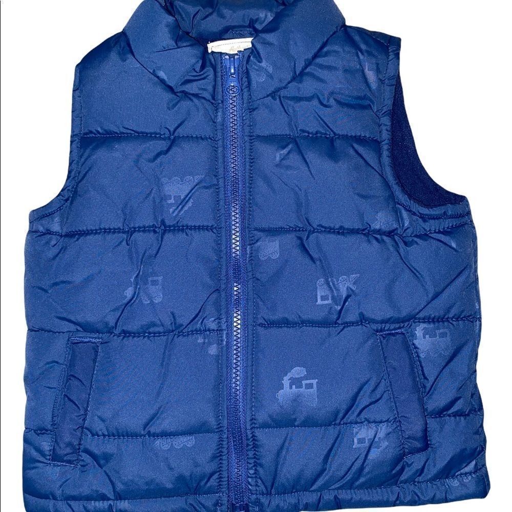 Gymboree Blue Train Puffer Vest Water Resistant Toddler Boy 12-24 Months NWT